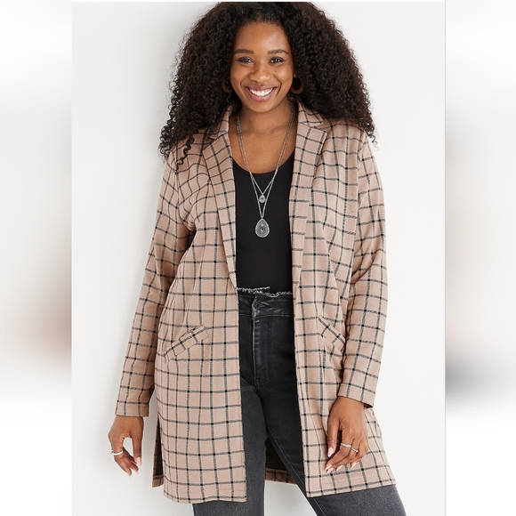 Maurices Tan and Black Check Duster Blazer - Picture 1 of 12